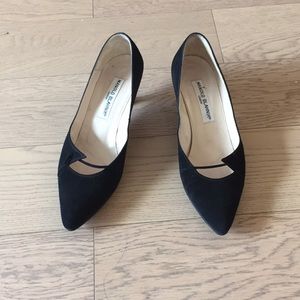 Manolo Blahnik suede black kitten low heel